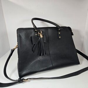 ECOSUSI Black Vegan Leather Laptop Briefcase Bag with Bow and Tassel Accent Mens